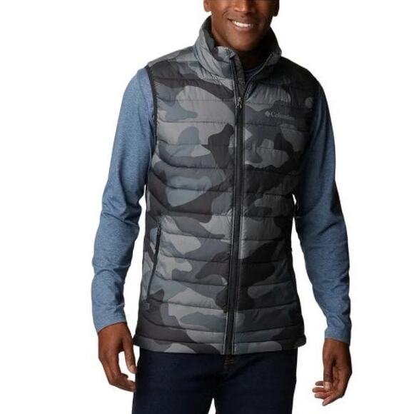 Columbia Omni-Heat Powder Lite Mens XL Gray Camo Sleeveless Quilted Vest Jacket